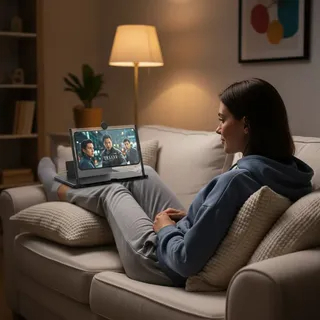 Pessoa assistindo séries com amplificador de tela