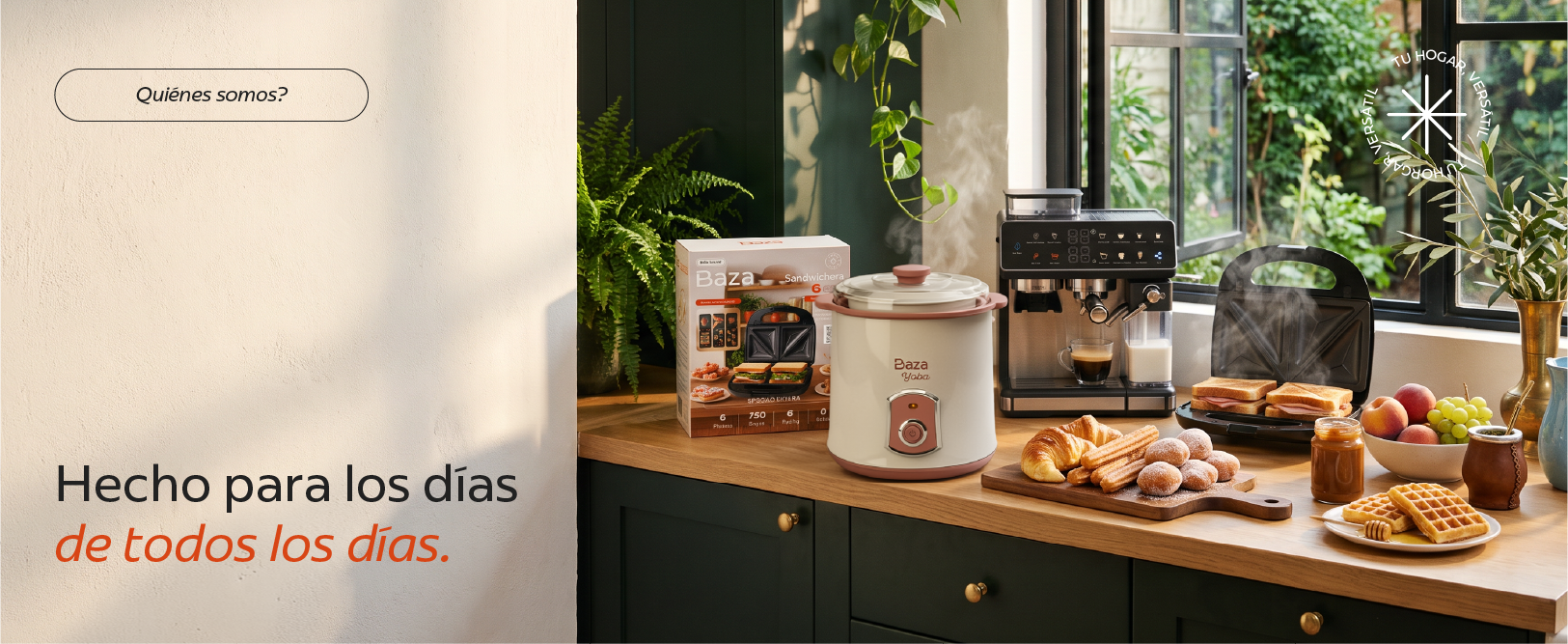 Cocina Baza con desayuno, sandwichera, cafetera y pava