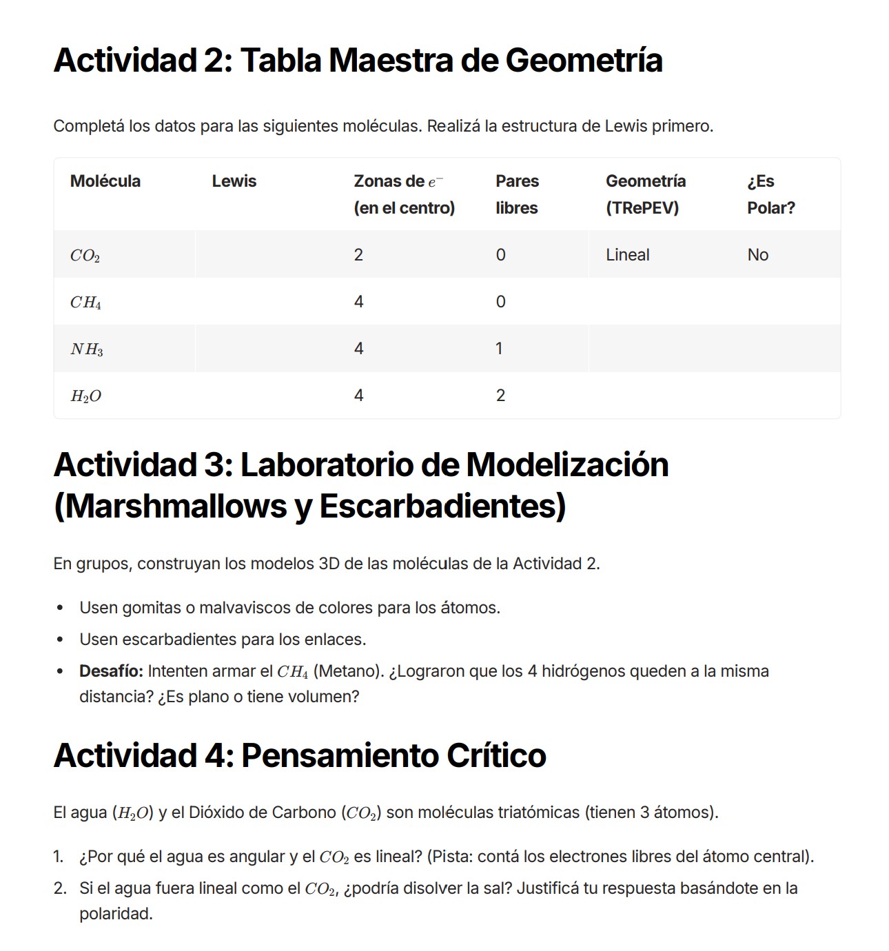 Actividades listas Qu&iacute;mica