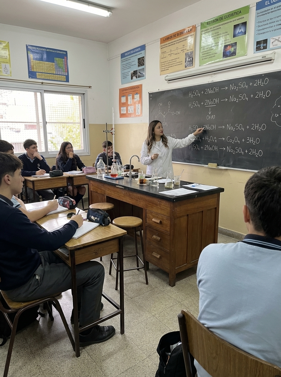 Docente de qu&iacute;mica dando clases