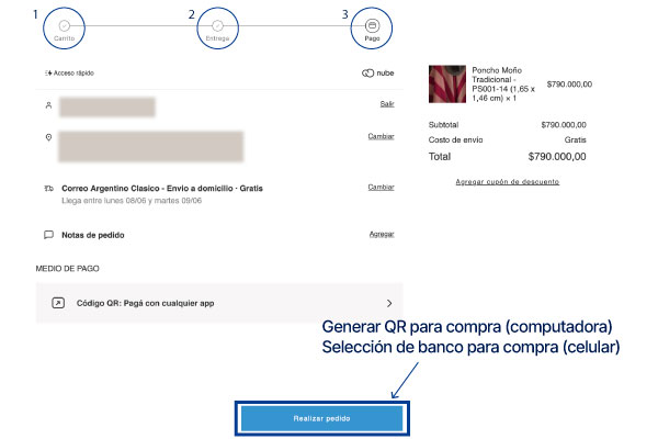 Pantalla de resumen del pedido en Tiendanube