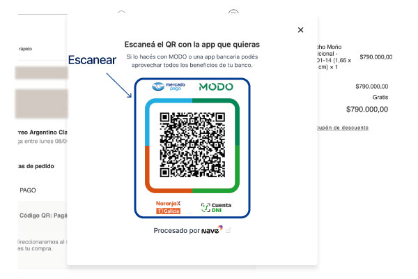 Pantalla de pago con QR desde computadora