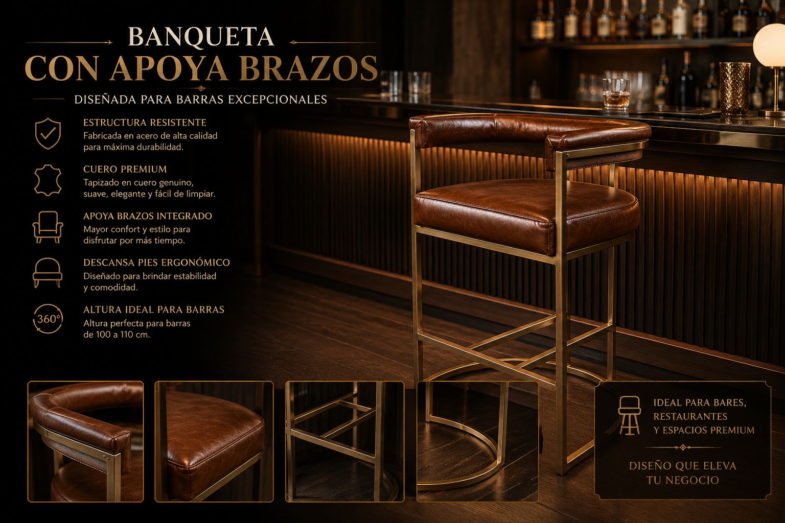 Banqueta con apoya brazos Apolo
