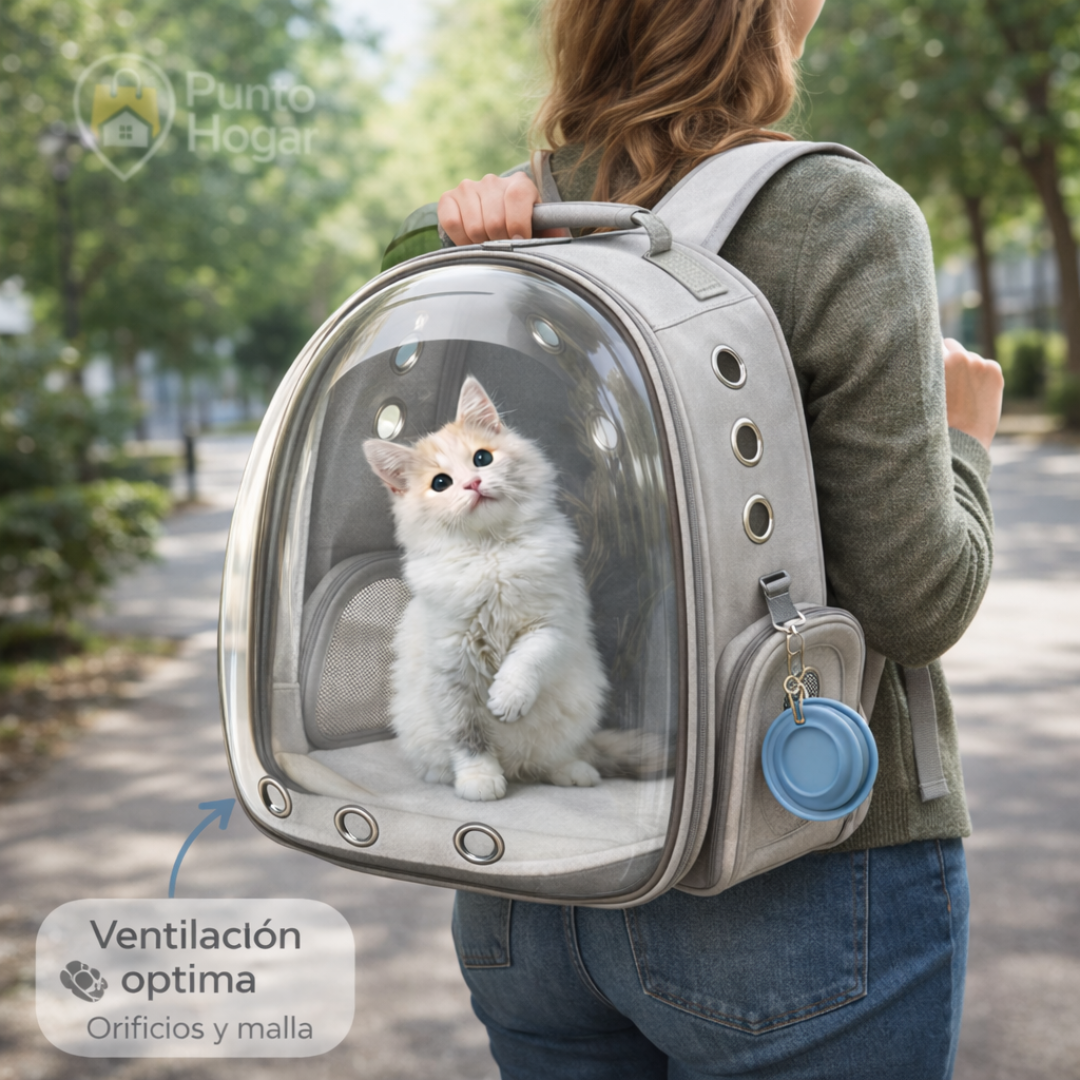 Mochila para mascotas en uso