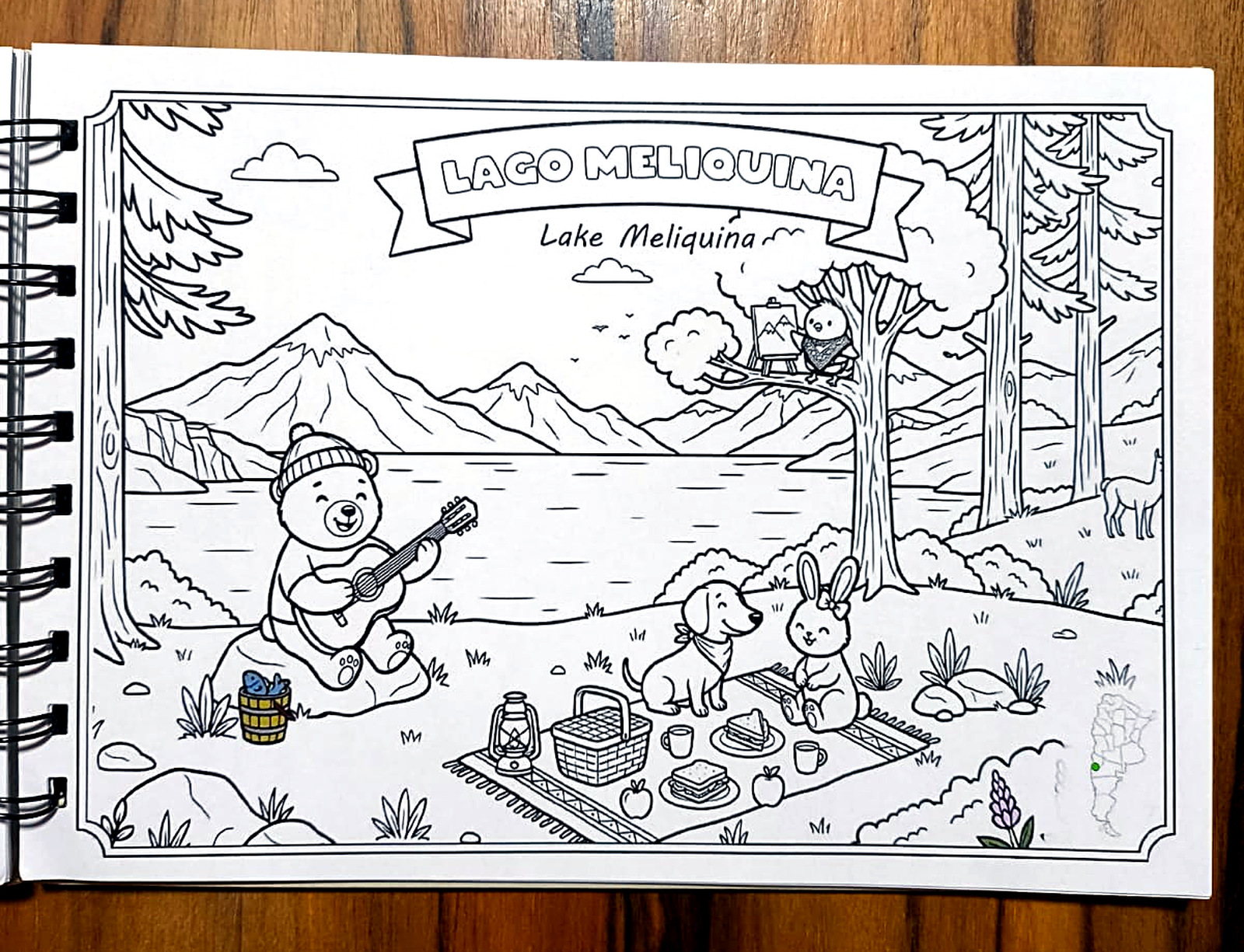 Lago Meliquina, una de las 24 páginas del libro