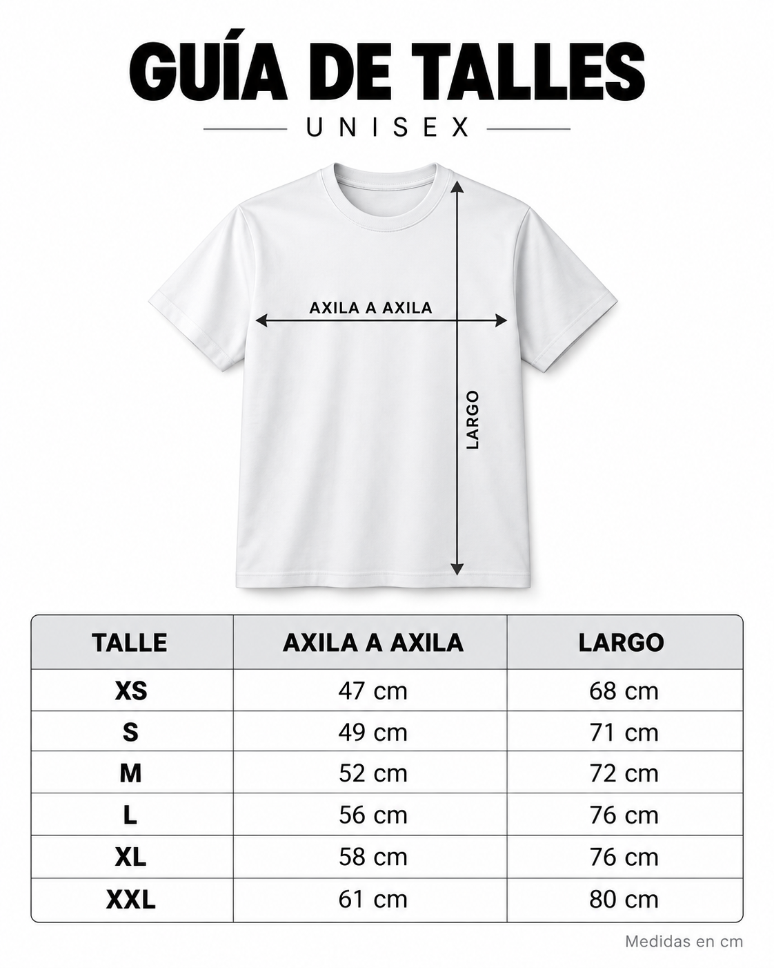 Guía de talles Dos Caras - remeras unisex