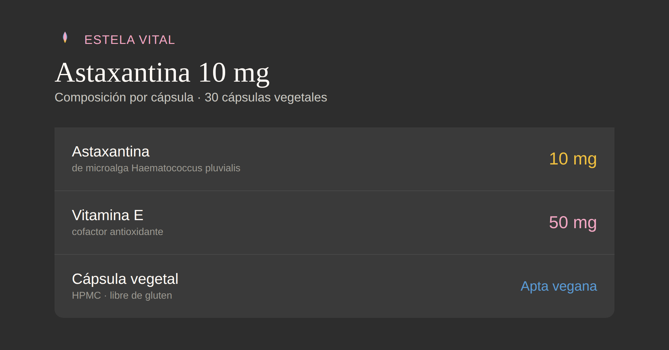Ficha de composici&oacute;n Astaxantina 10 mg