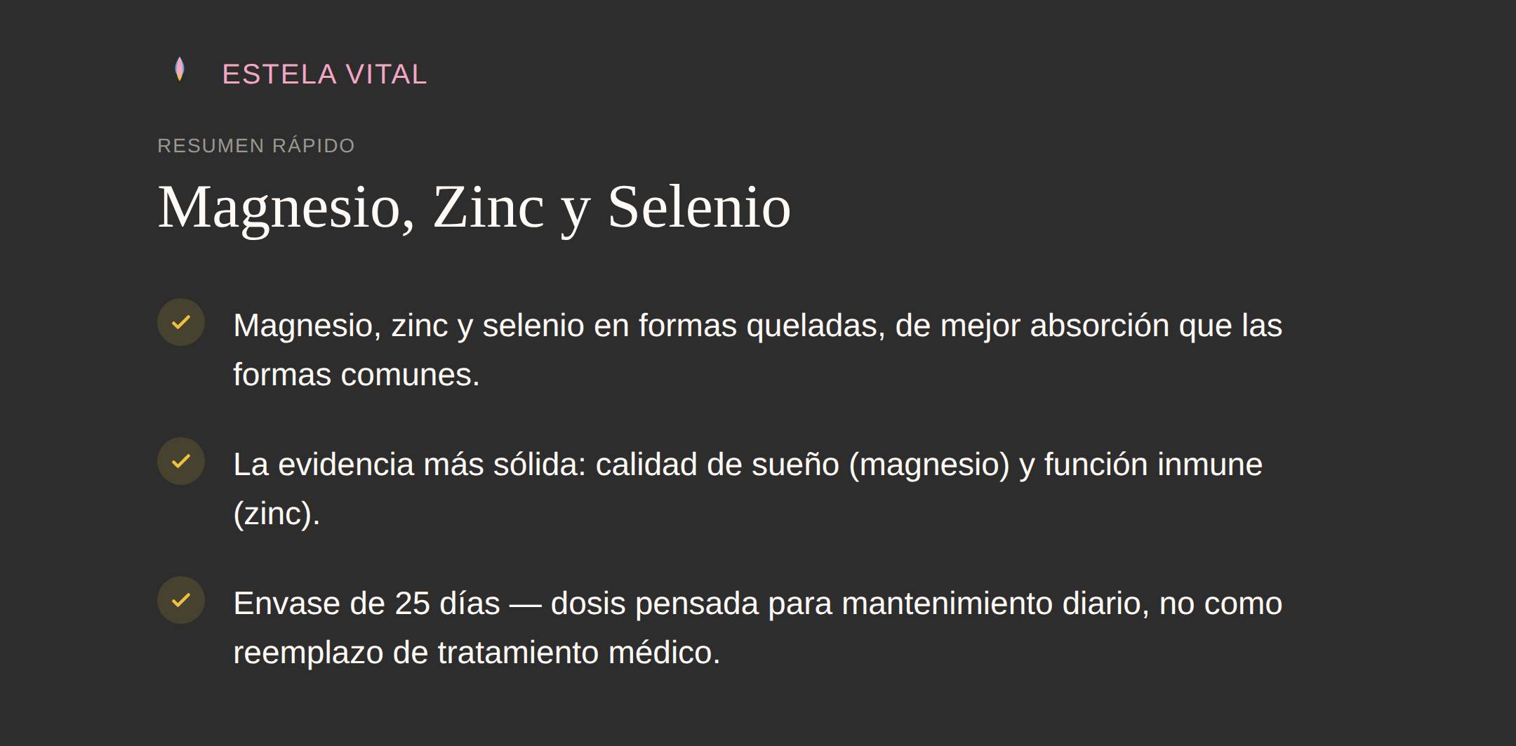 Resumen Magnesio, Zinc y Selenio quelados