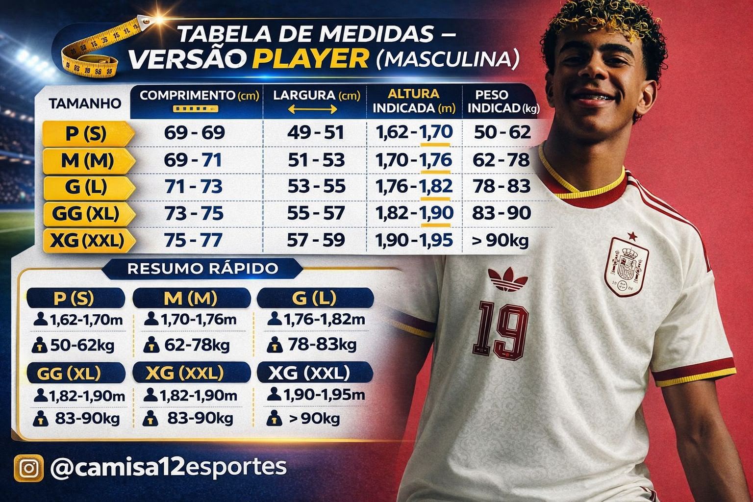 Guia de medidas Jogador