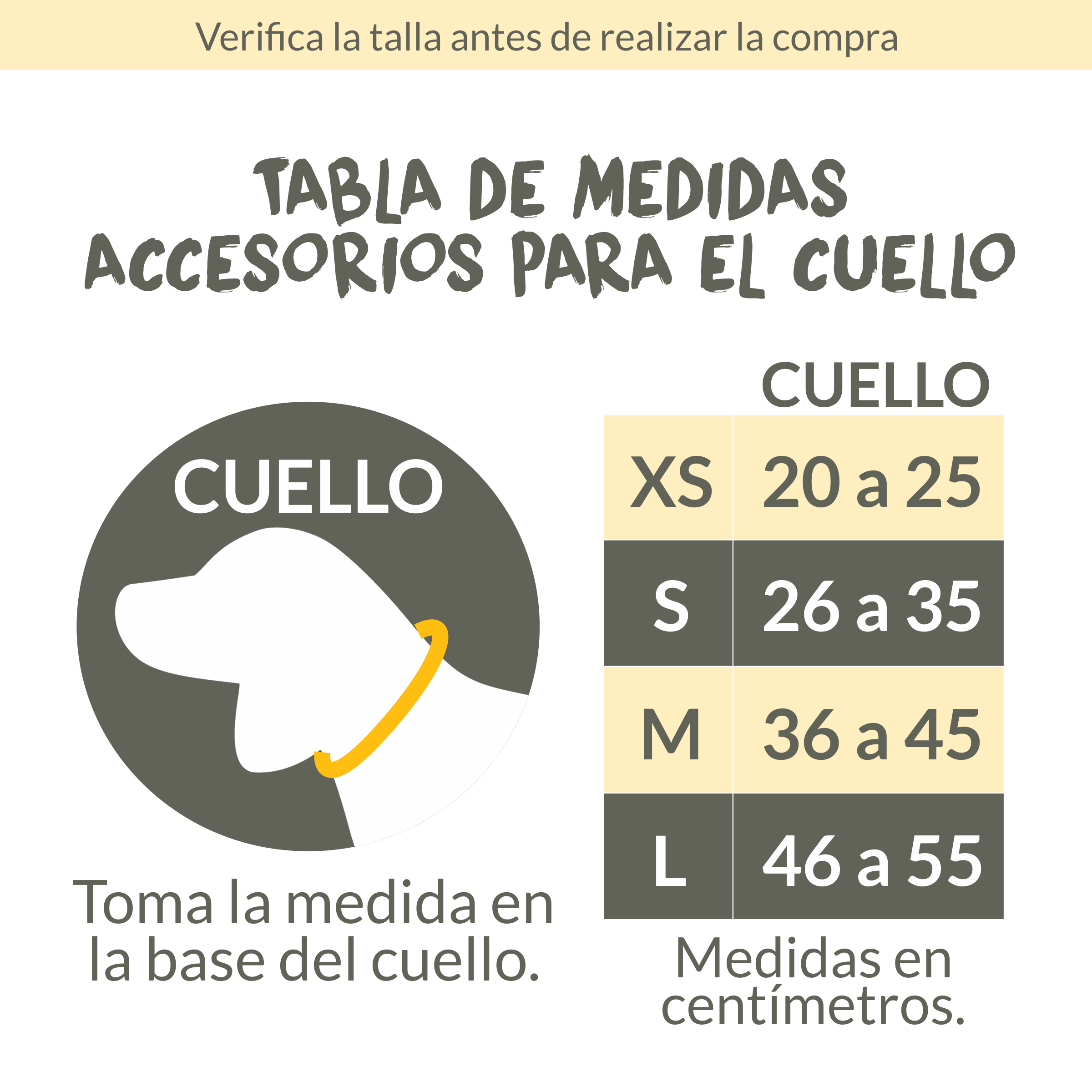 Tabla de tallas de accesorios
