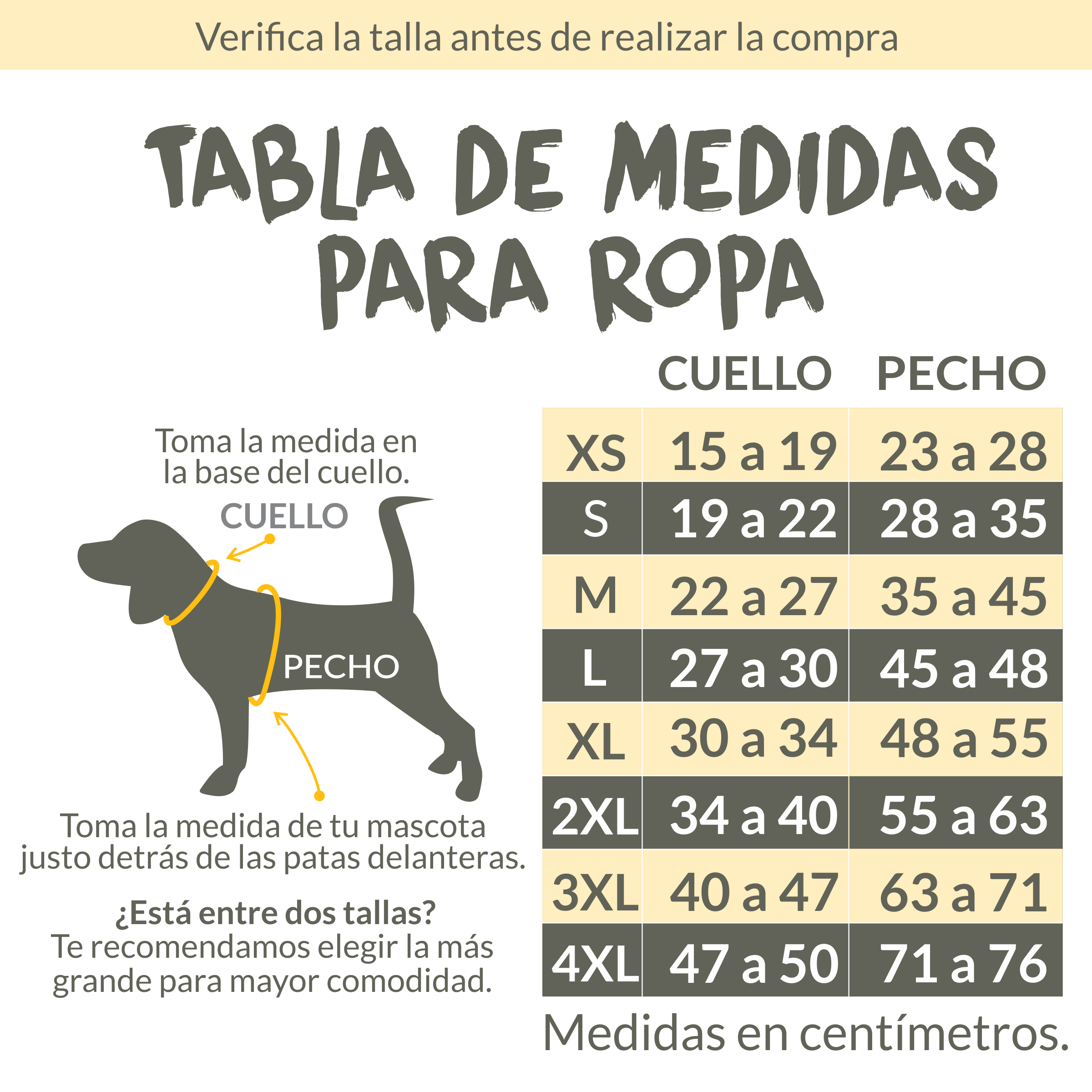 Tabla tallas de ropa