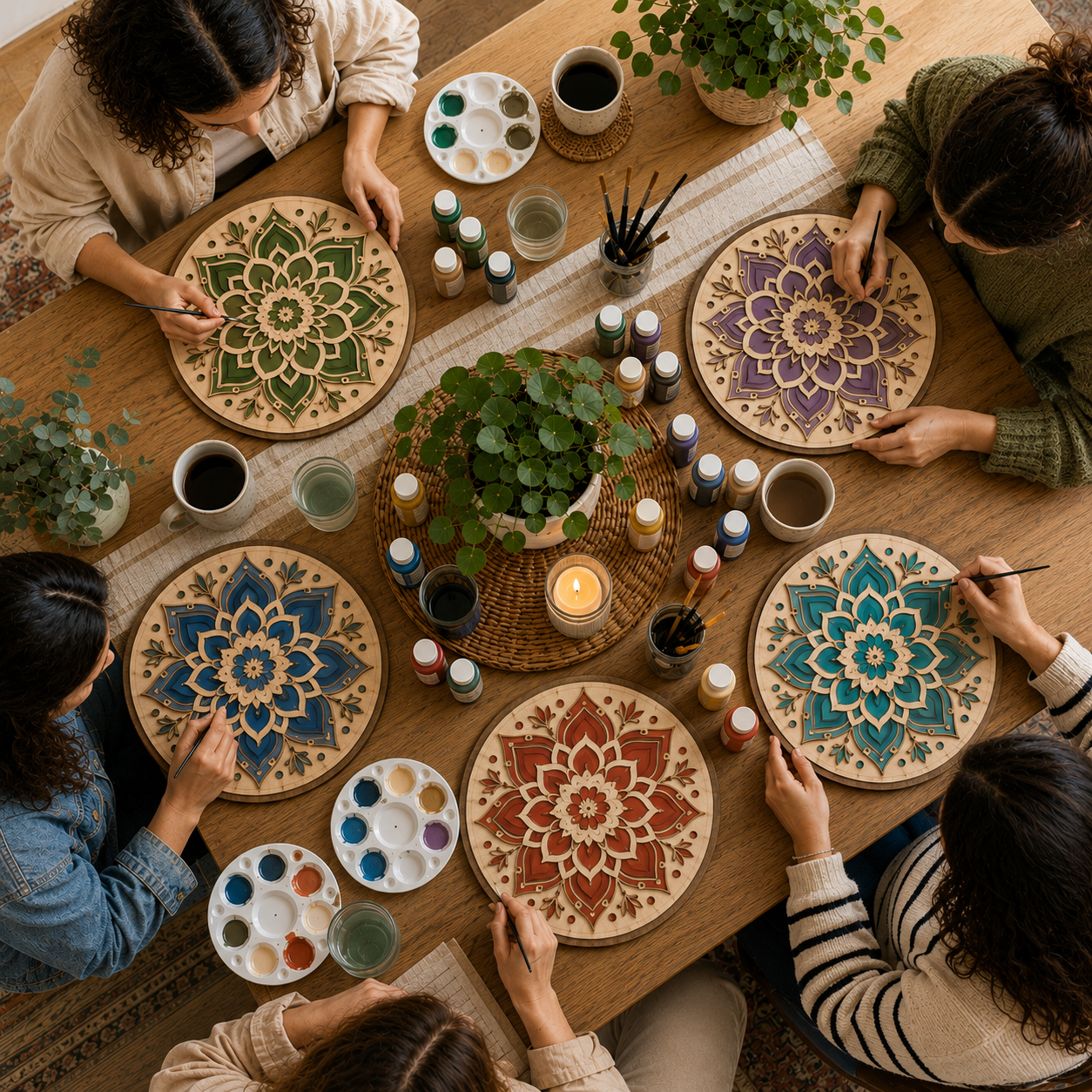 Grupo de personas conviviendo y compartiendo una actividad artística