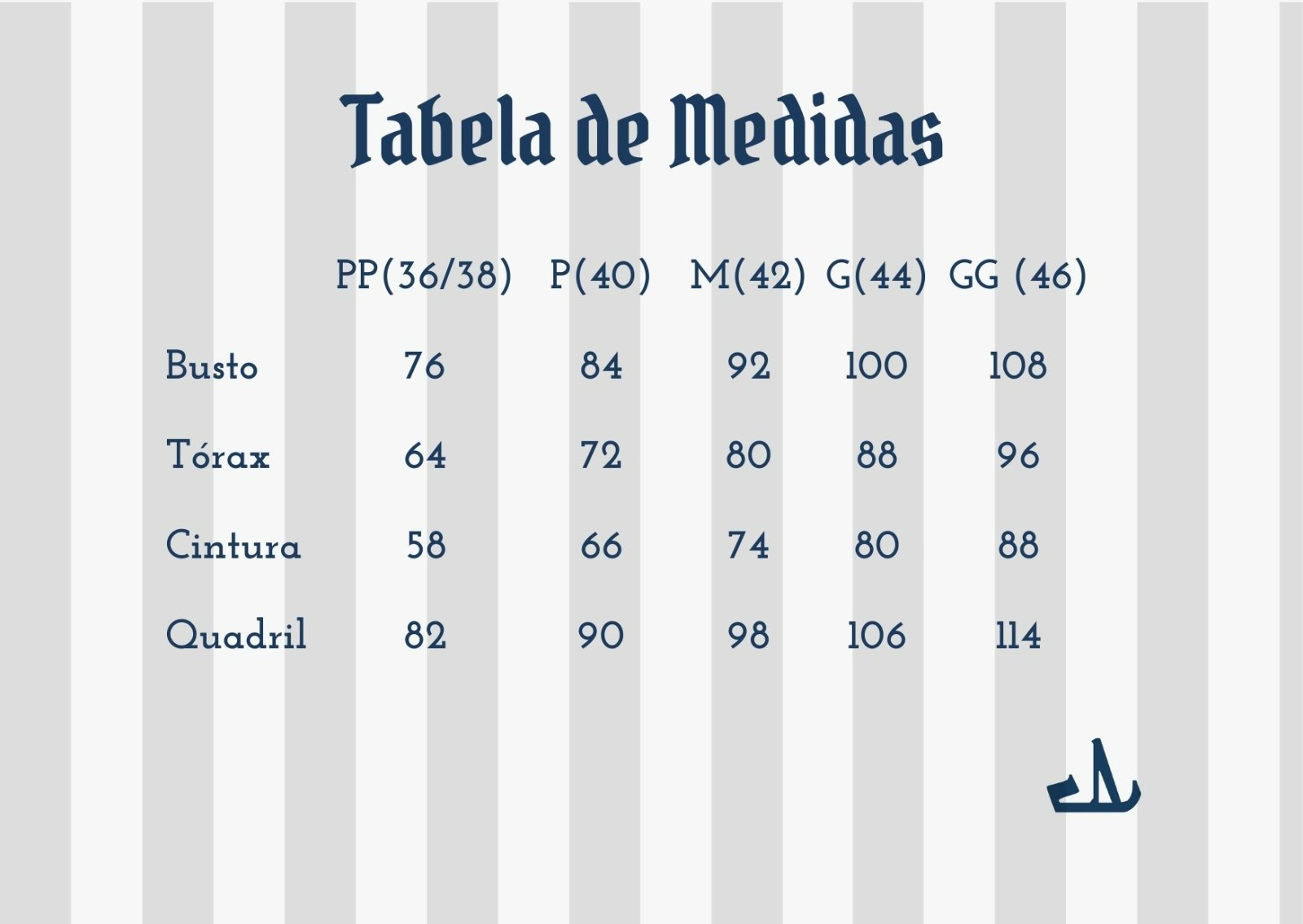 Tabela de medidas Pérolas do Capitão