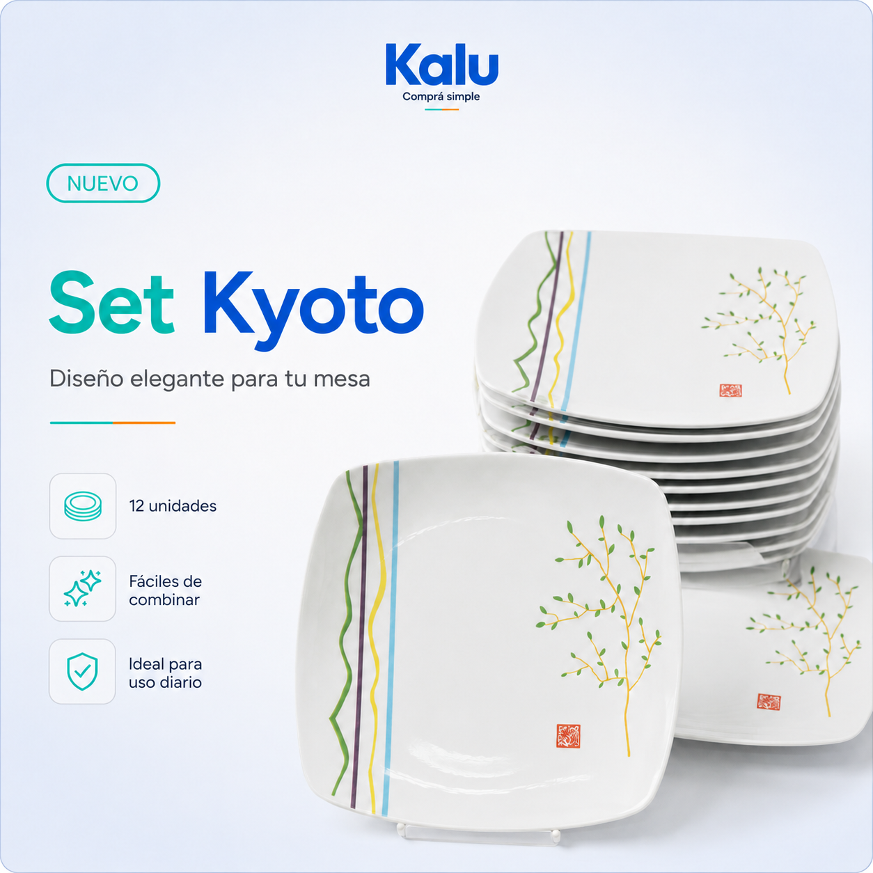 Set Kyoto - 12 platos de melamina de 25 cm