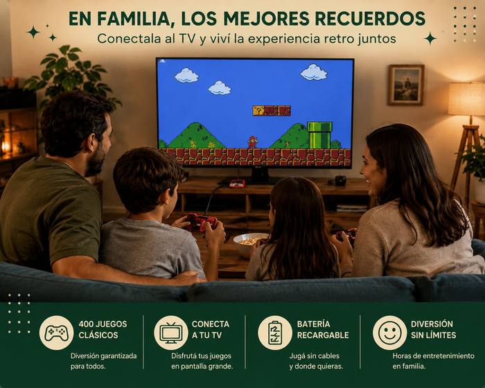 Familia jugando con la consola SUP 400 en el TV