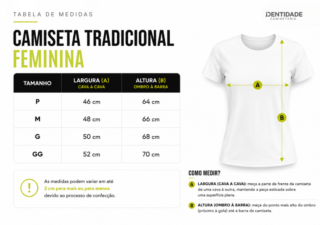 Tabela de Medidas - Camiseta Feminina