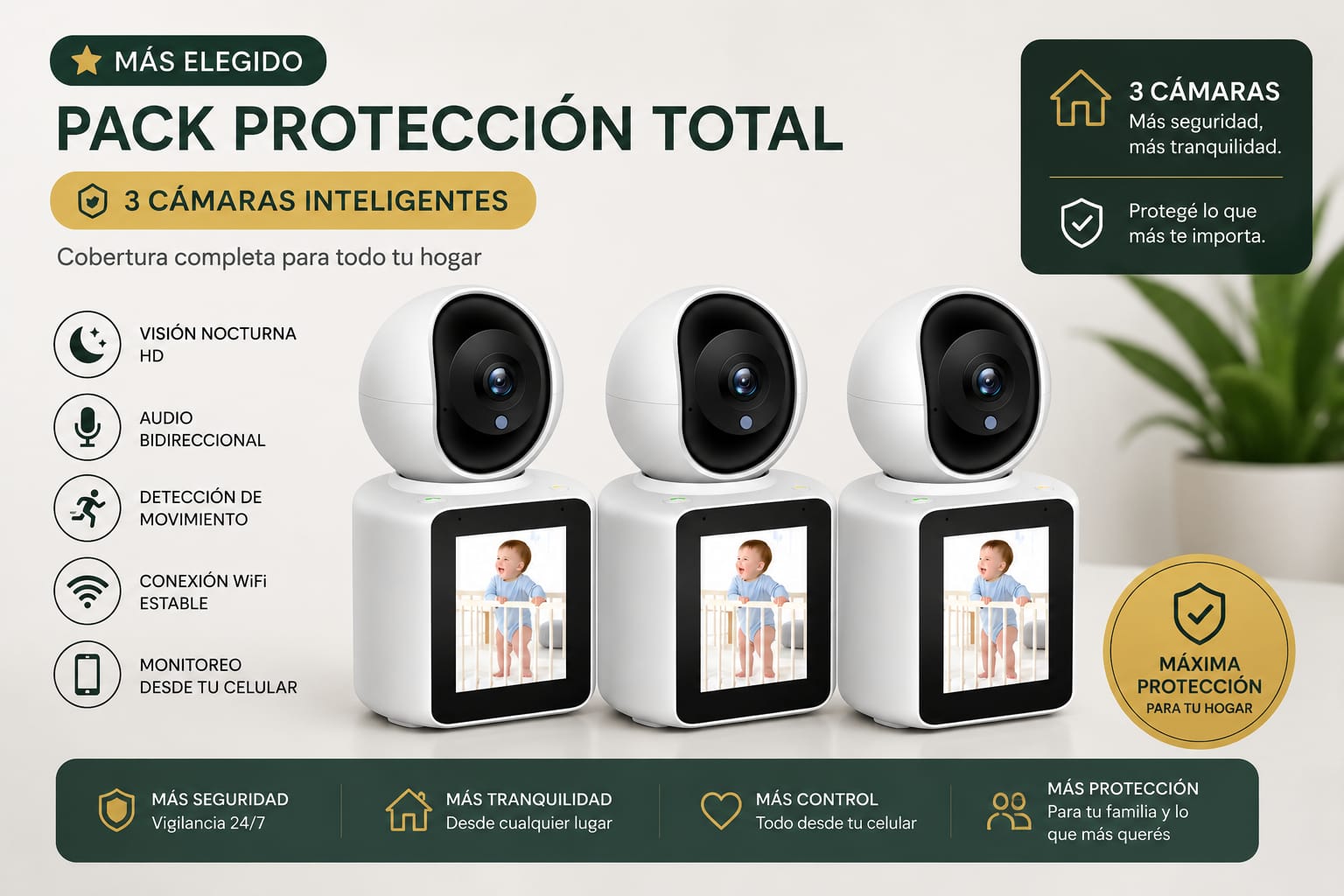 Pack Protecci&oacute;n Total 3 c&aacute;maras ZENDA