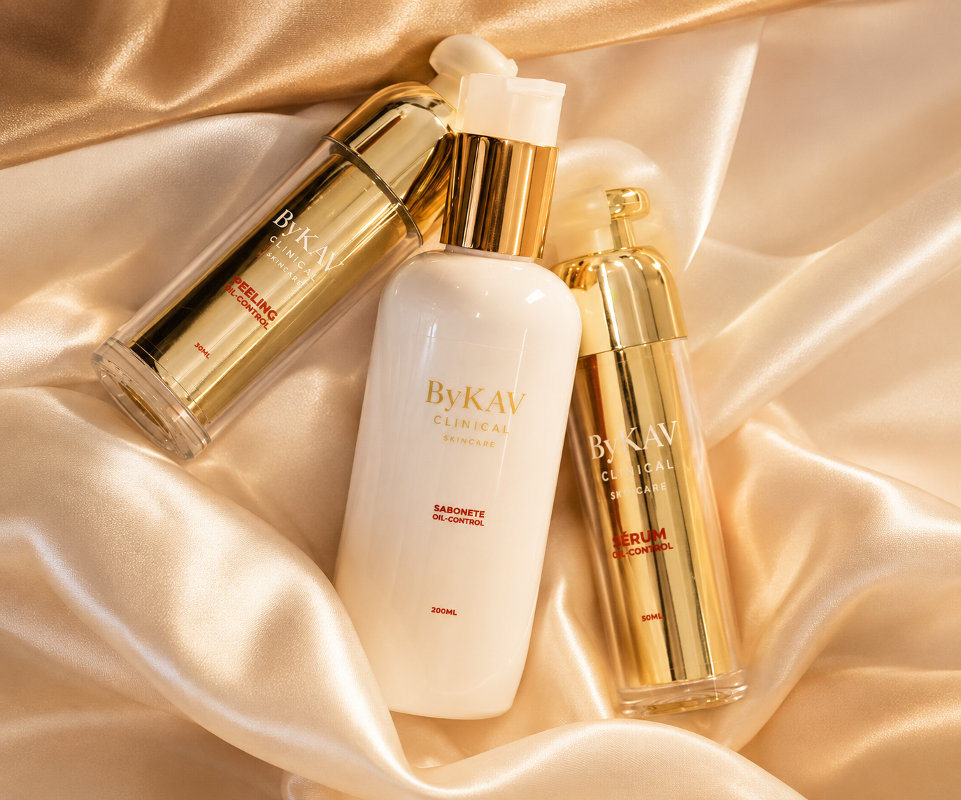 Kit Oil Control ByKAV: Sabonete Facial, Sérum Hidratante e Peeling Facial
