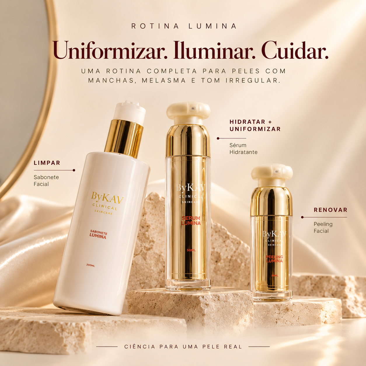Rotina Lumina: Sabonete Facial, S&eacute;rum Hidratante e Peeling Facial