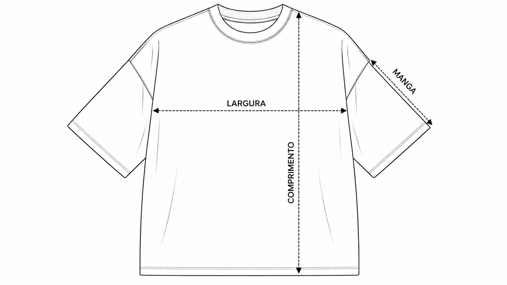 Como medir camiseta oversized: largura, comprimento e manga
