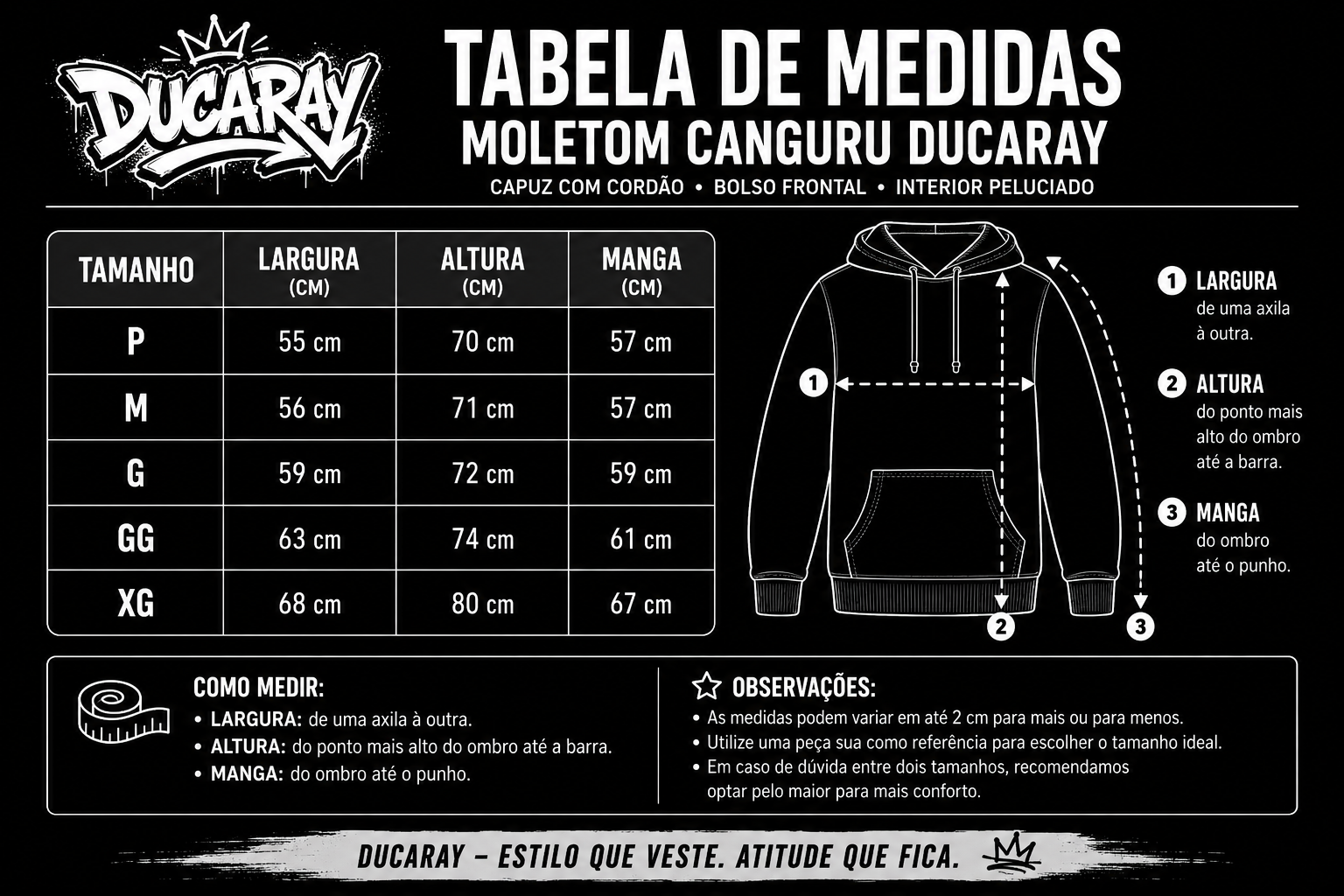 guia de medidas moletom canguru