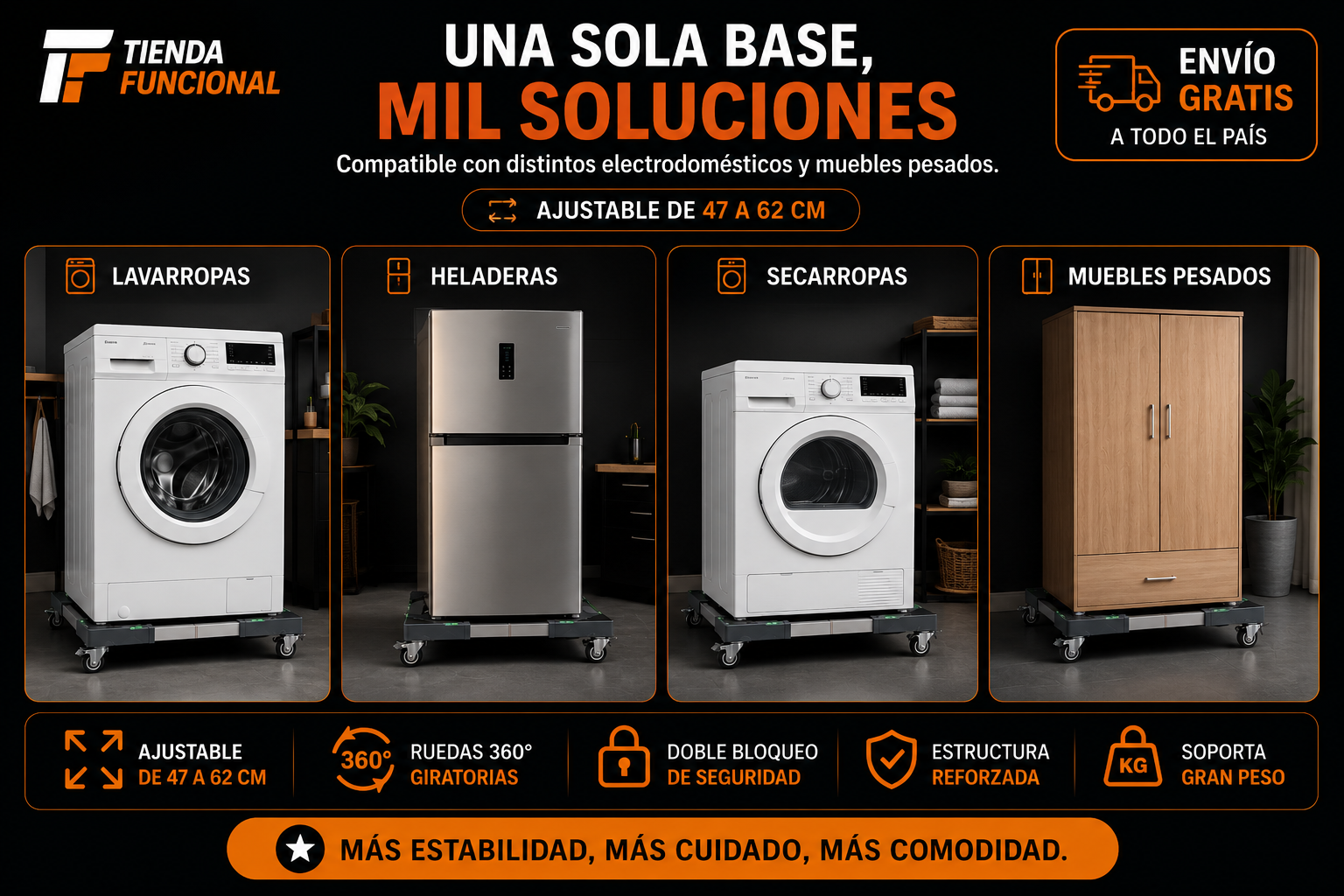 Usos de base móvil para electrodomésticos