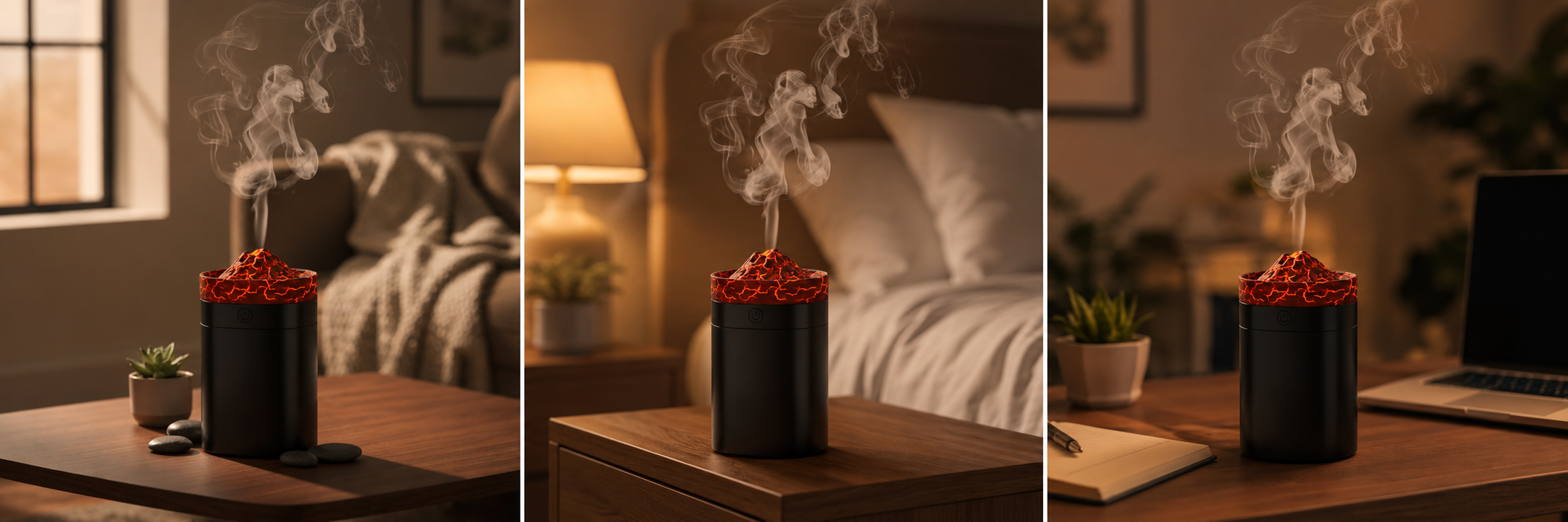 Humidificador Volc&aacute;n Lava en uso real