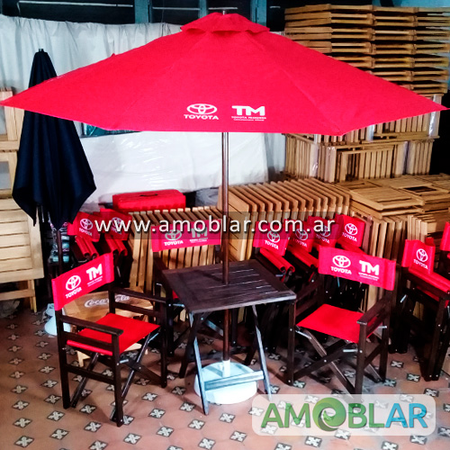 Sillón Director Plegable de Madera, Mesa Plegable de Madera, Sombrilla de Madera y Metal, Base para Sombrilla
