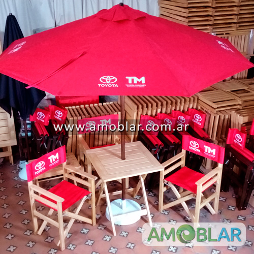 Sillón Director Plegable de Madera, Mesa Plegable de Madera, Sombrilla de Madera y Metal, Base para Sombrilla