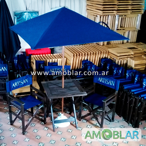 Sillón Director Plegable de Madera, Mesa Plegable de Madera, Sombrilla de Madera y Metal, Base para Sombrilla
