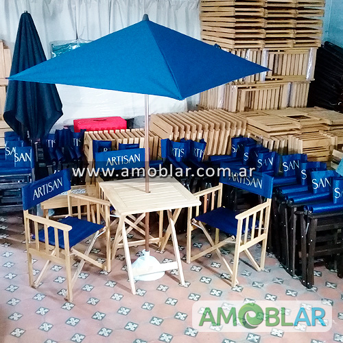 Sillón Director Plegable de Madera, Mesa Plegable de Madera, Sombrilla de Madera y Metal, Base para Sombrilla