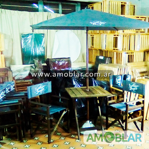Sillón Director Plegable de Madera, Mesa Plegable de Madera, Sombrilla de Madera y Metal, Base para Sombrilla
