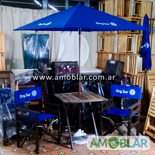 Sillón Director Plegable de Madera, Mesa Plegable de Madera, Sombrilla de Madera y Metal, Base para Sombrilla