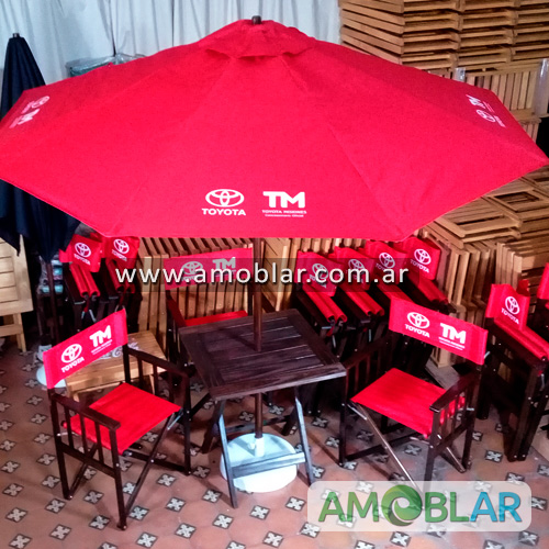 Sillón Director Plegable de Madera, Mesa Plegable de Madera, Sombrilla de Madera y Metal, Base para Sombrilla