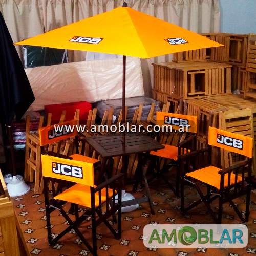 Sillón Director Plegable de Madera, Mesa Plegable de Madera, Sombrilla de Madera y Metal, Base para Sombrilla