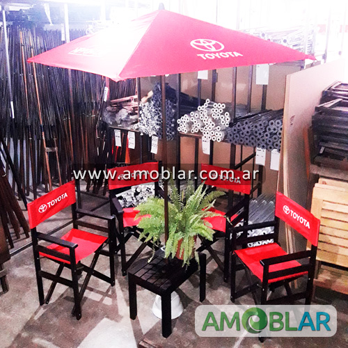 Sillón Director Plegable de Madera, Mesa Plegable de Madera, Sombrilla de Madera y Metal, Base para Sombrilla
