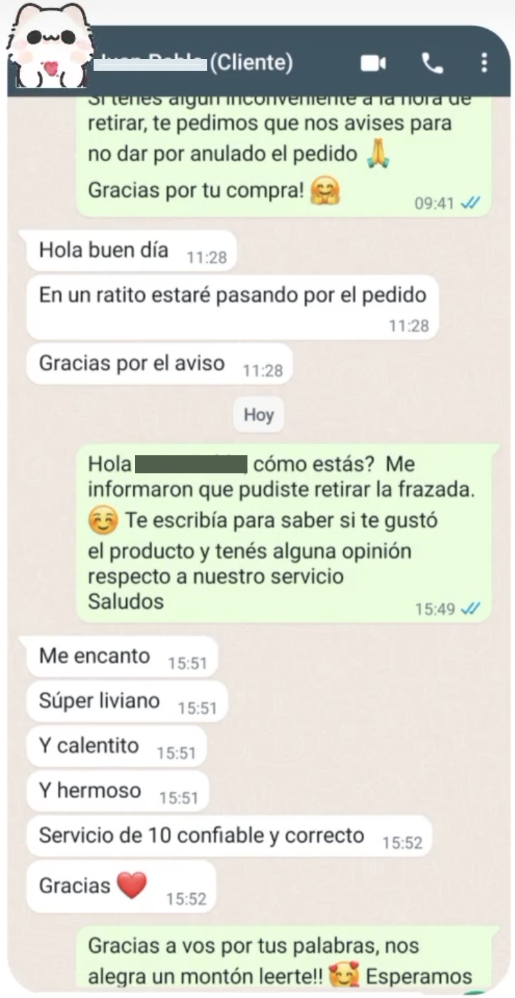 Opini&oacute;n sobre el producto y el servicio recibido