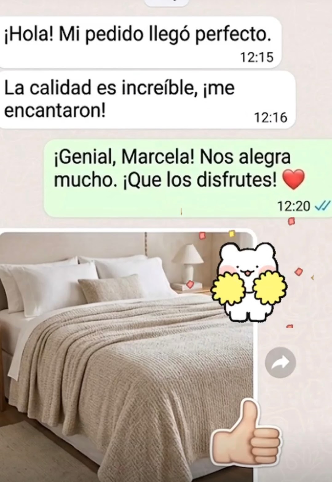 Pedido recibido y comentario sobre la calidad