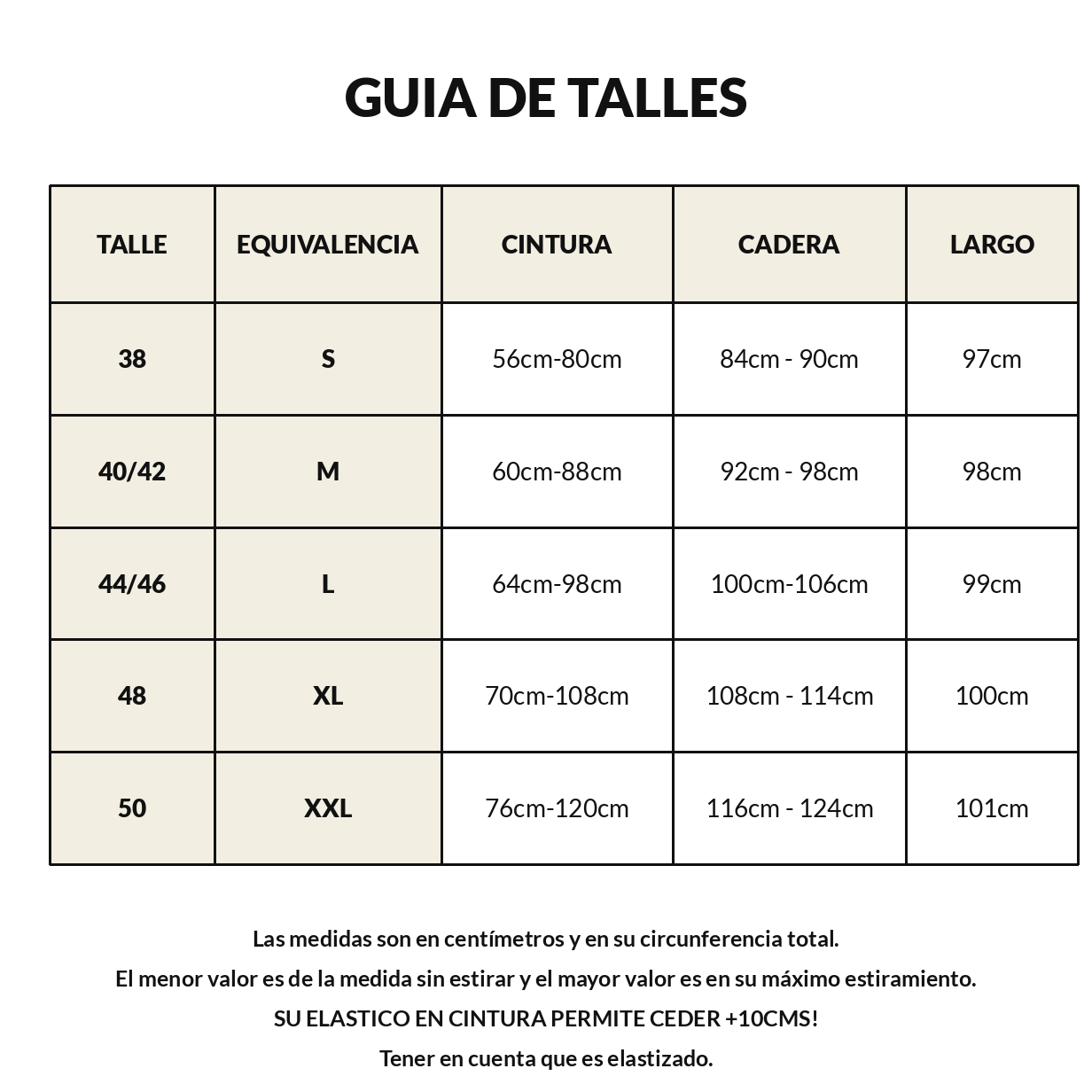 Guía de talles del pantalón Amira de SAONA