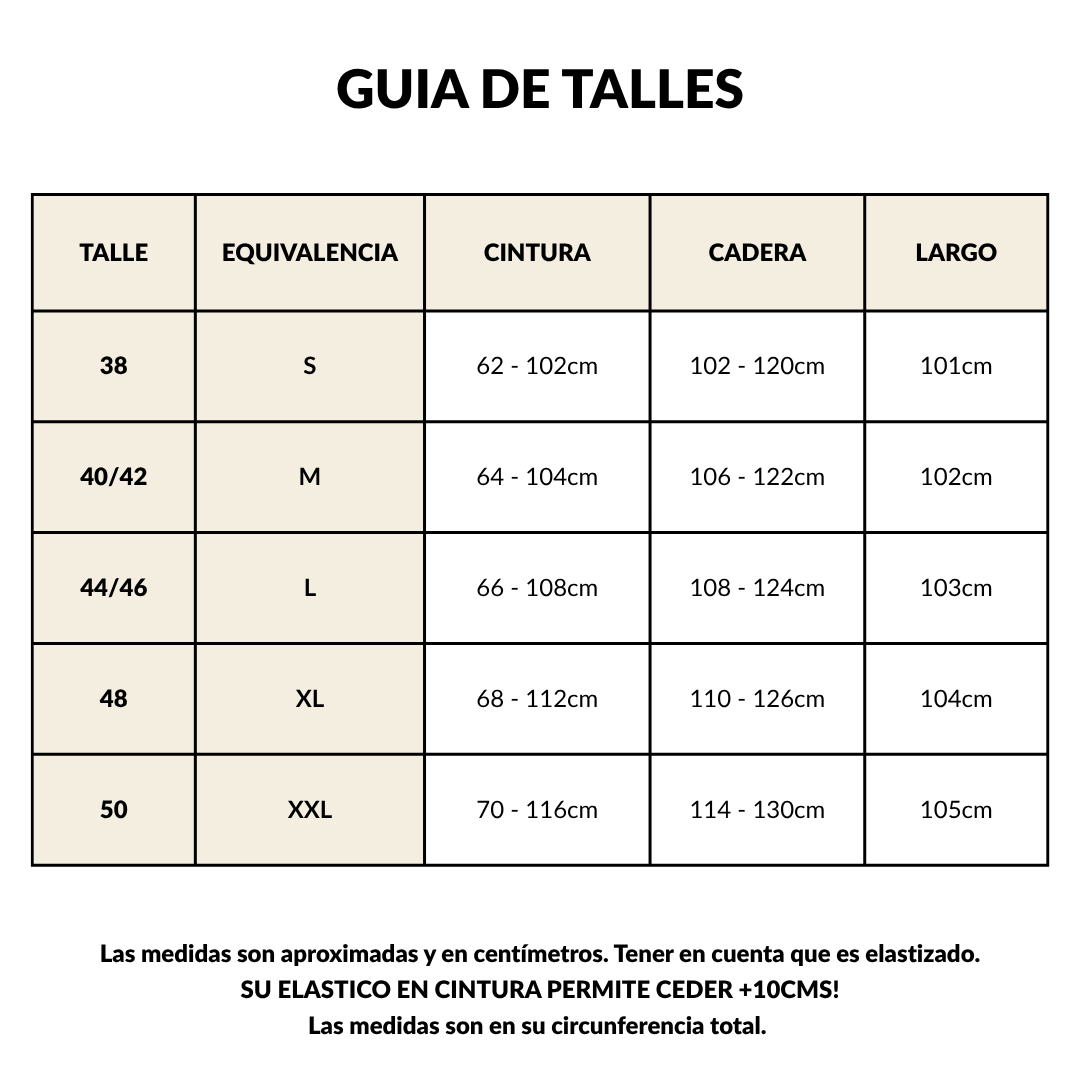 Gu&iacute;a de talles Palazzo Magnolia de SAONA
