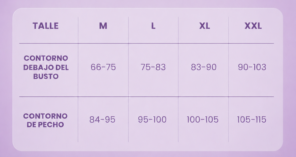 Tabla de talles corpi&ntilde;o segunda piel