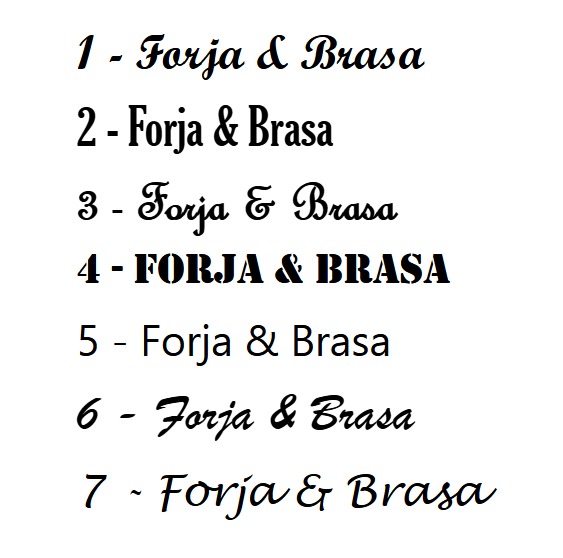 Opções de fontes para personalização das lâminas Forja & Brasa