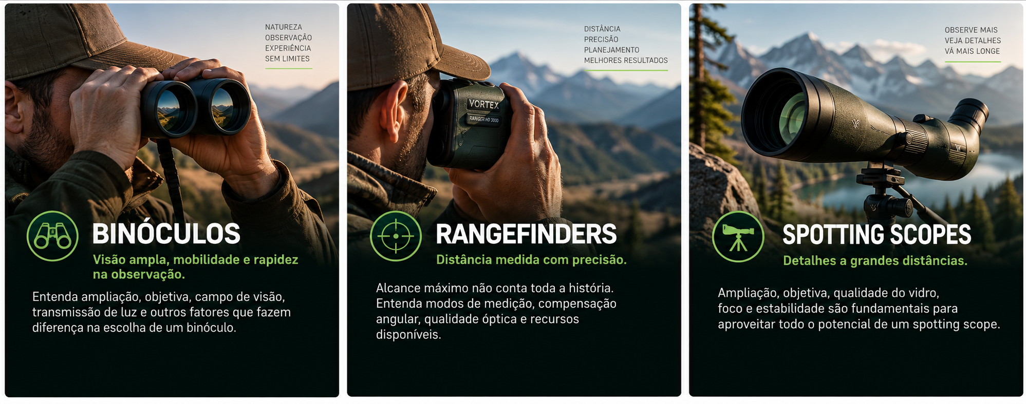 Binóculos, rangefinders e lunetas para espotagem