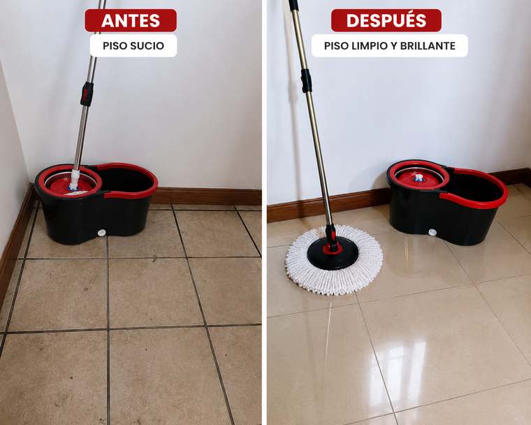 Antes y despu&eacute;s usando Balde Mopa 360