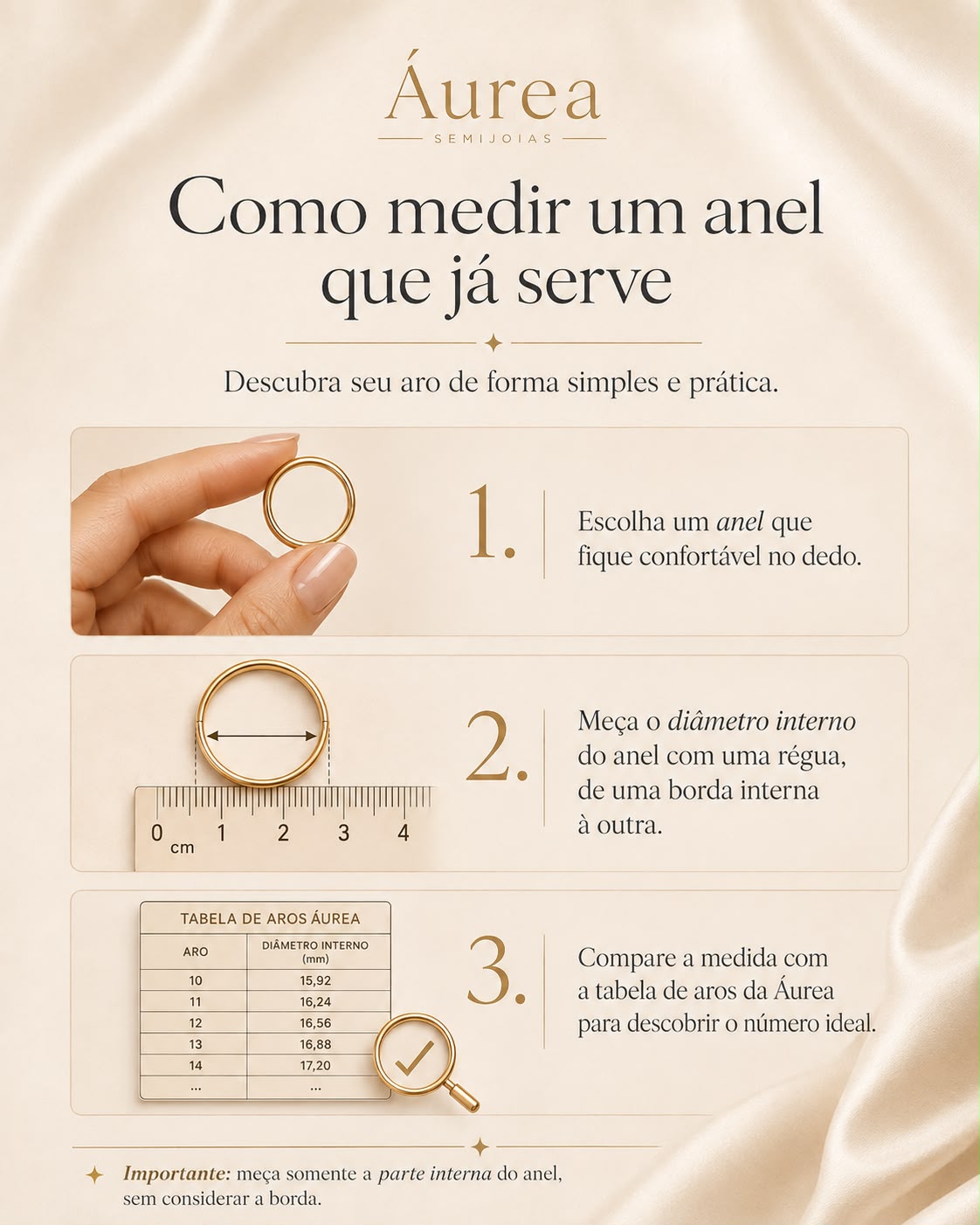 Como medir um anel que já serve | Guia de Medidas Áurea