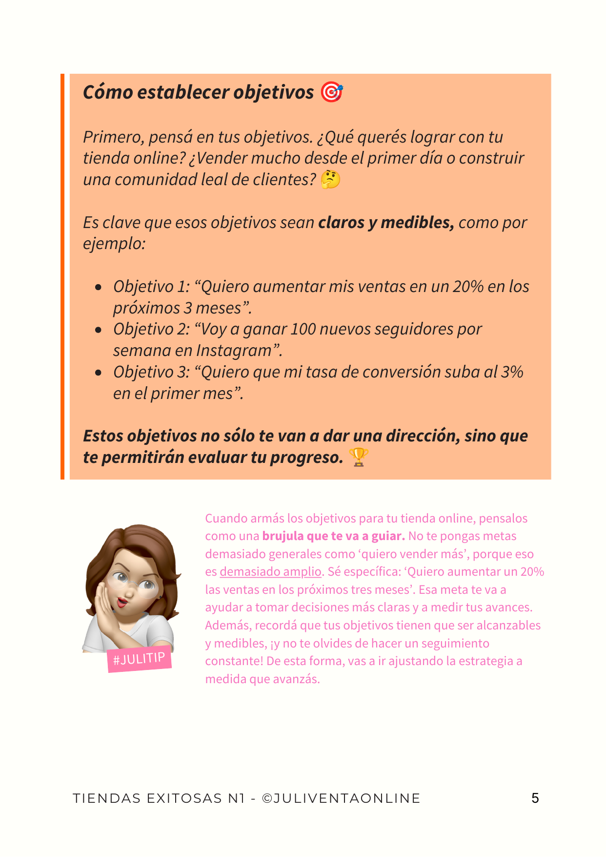 Ejercicio de objetivos dentro de la gu&iacute;a