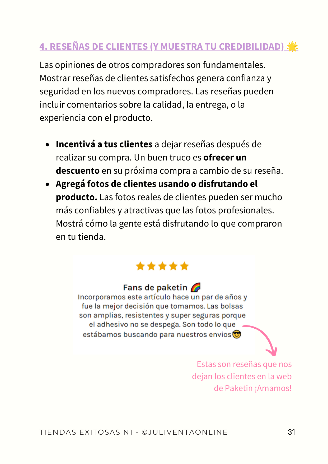 Ejemplo de rese&ntilde;as de clientes dentro de la gu&iacute;a