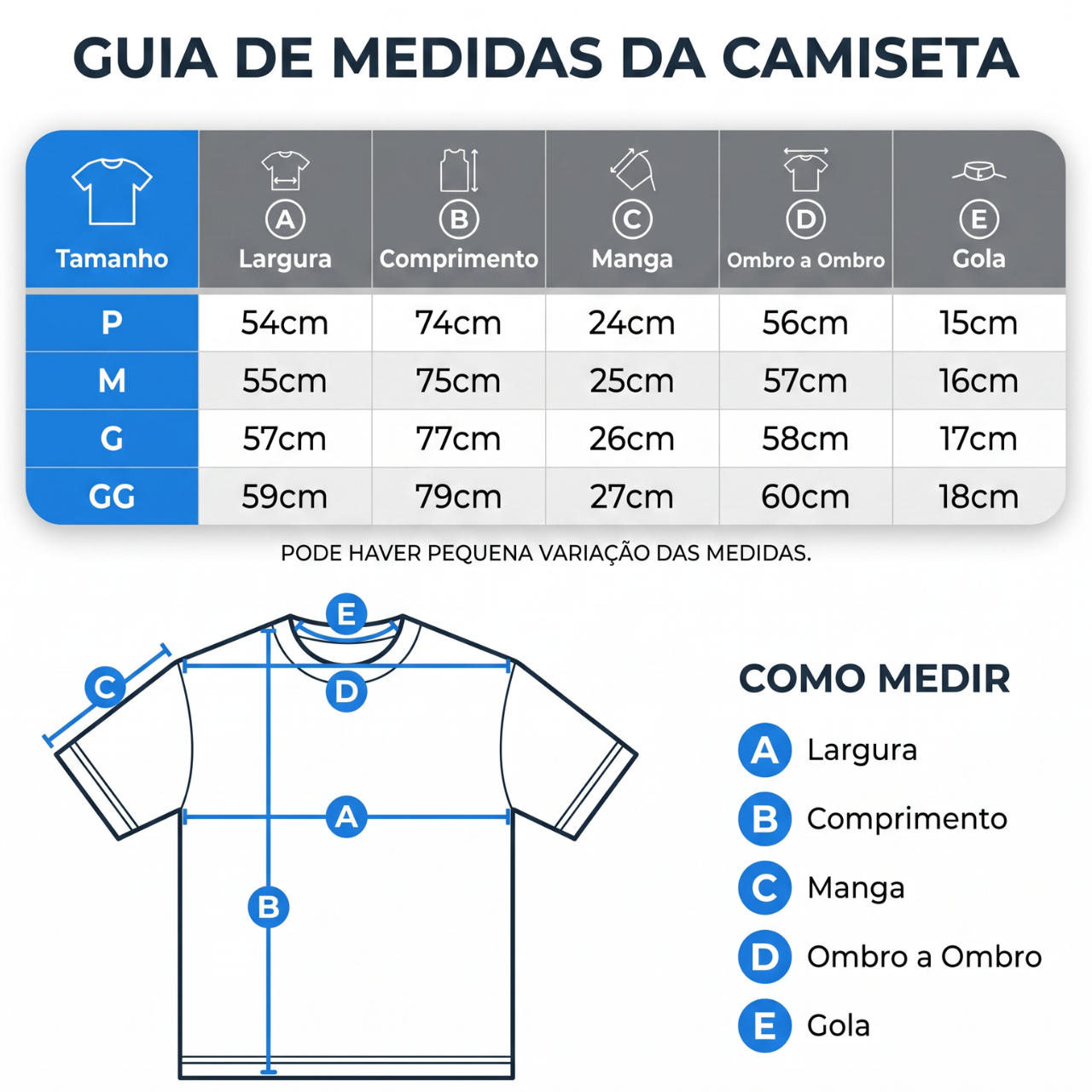 Guia de medidas das camisetas oversized FULLPREP