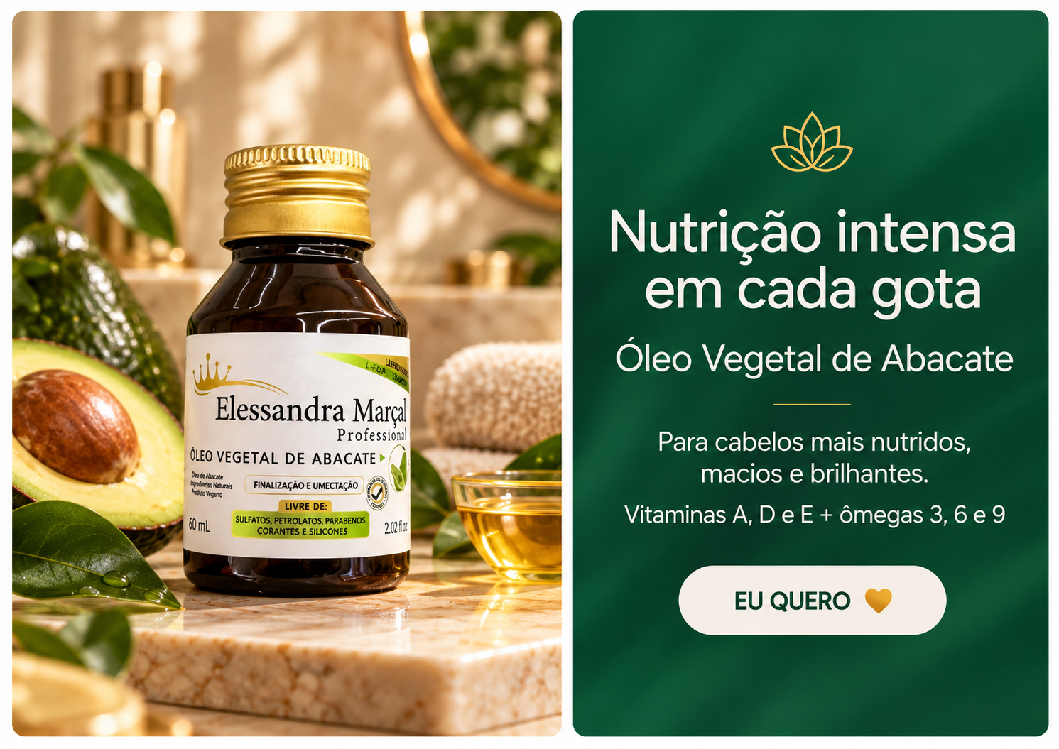 &Oacute;leo Vegetal de Abacate Elessandra Mar&ccedil;al