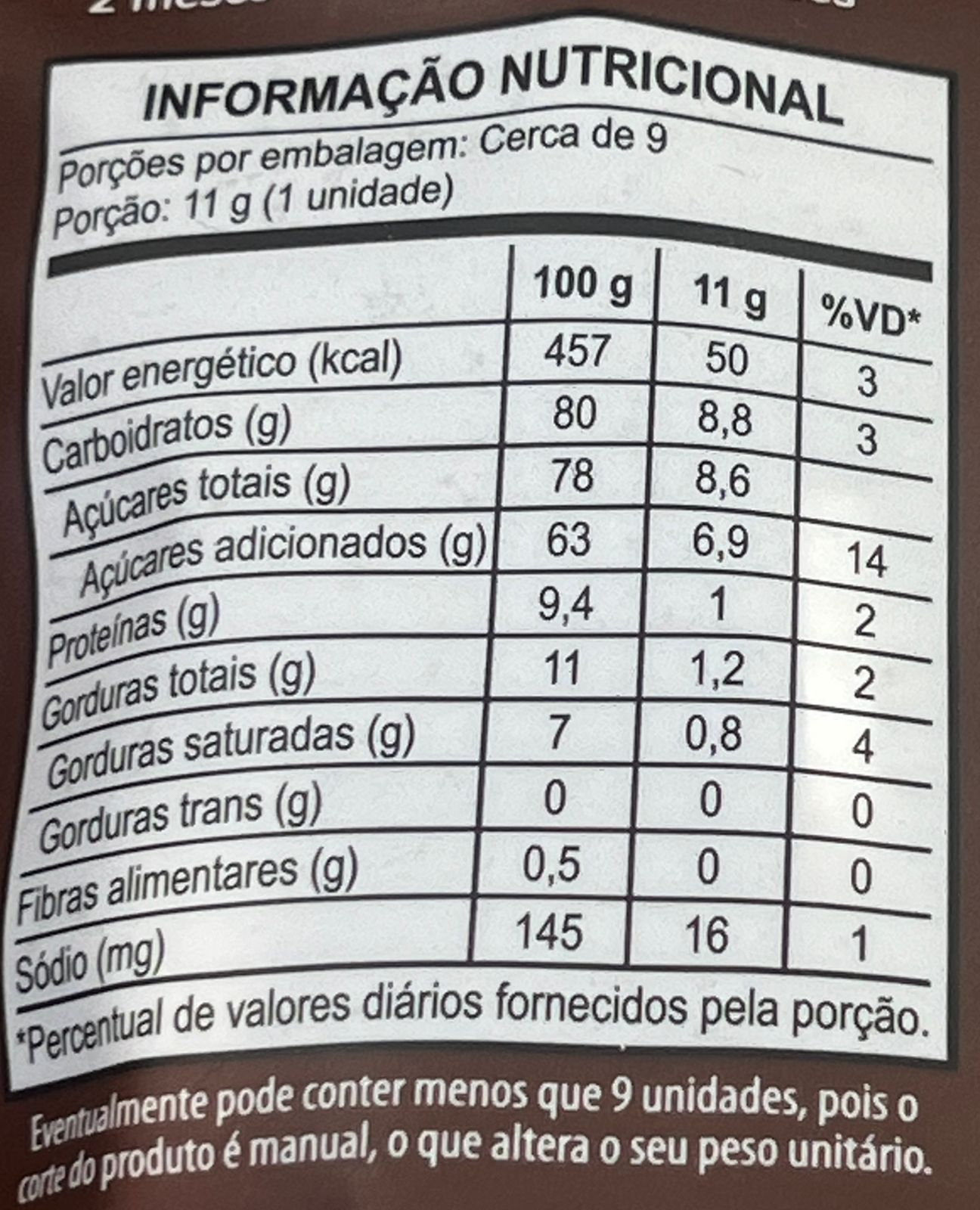 tabela nutri pingo c chocolate